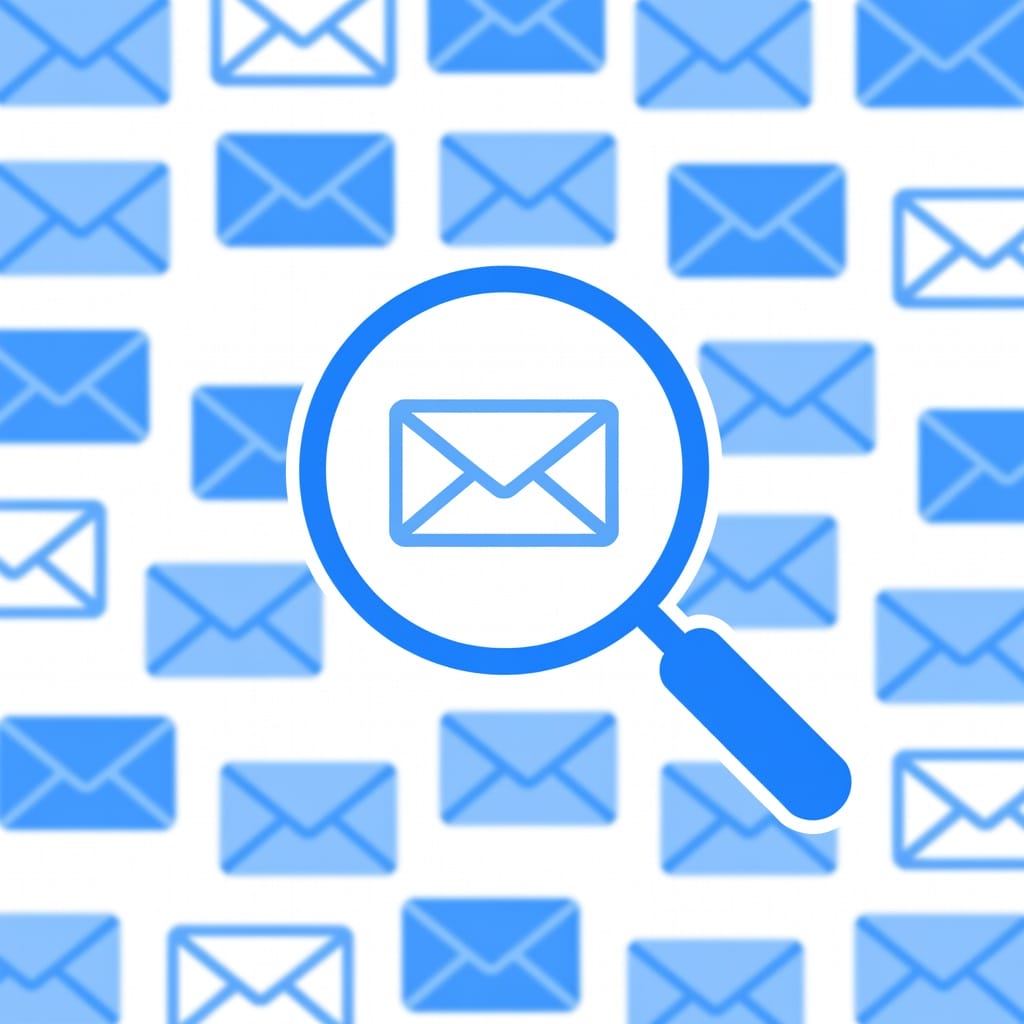 Email lookup search illustration showing magnifying glass finding an email address