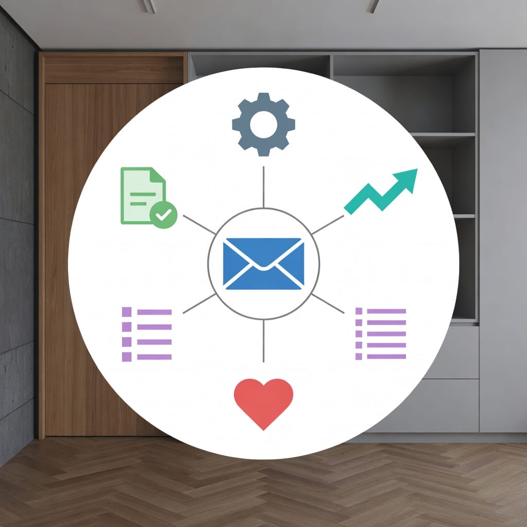 Diagram showing five factors that affect inbox placement beyond warm-up: authentication, sending volume, email copy quality, list quality, and user engagement