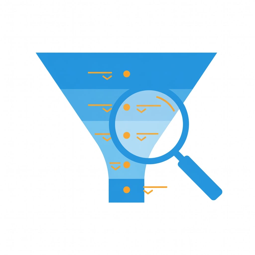 Sales audit magnifying glass examining sales funnel metrics