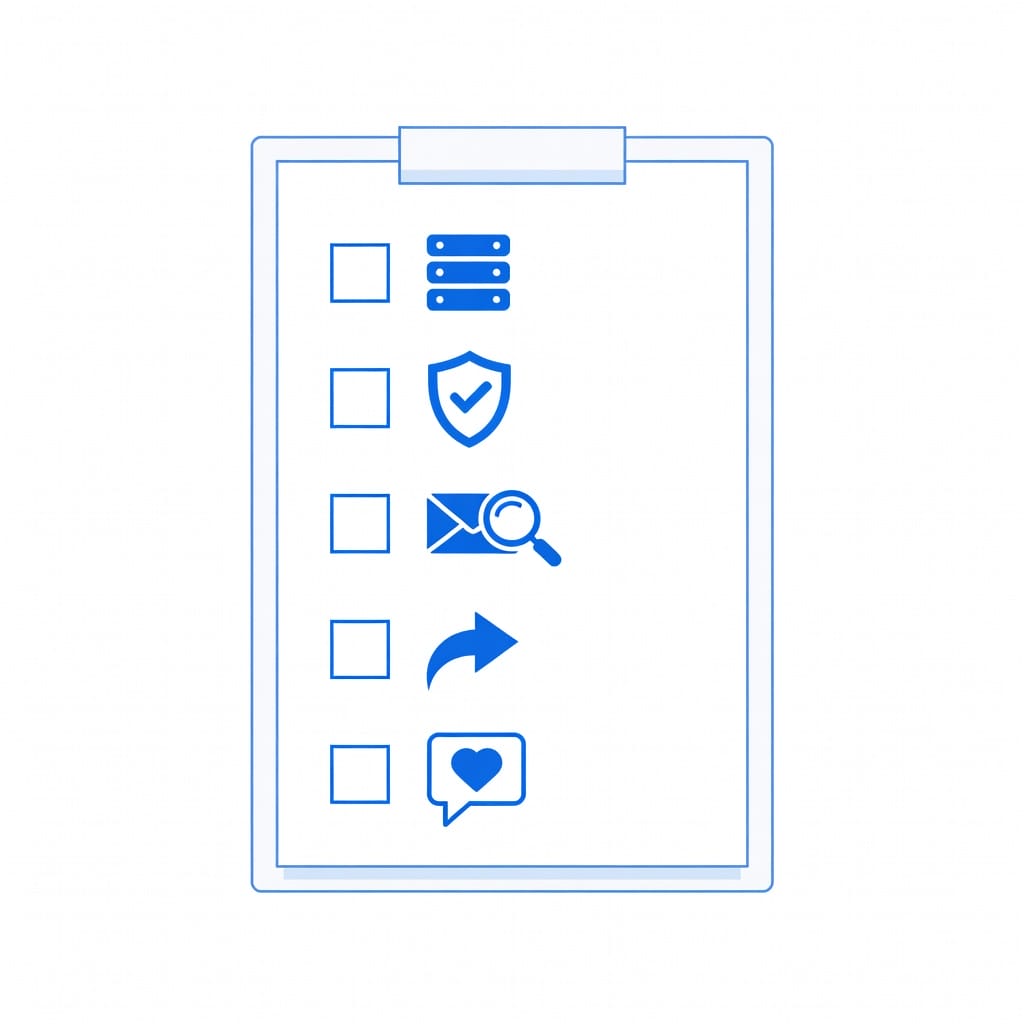 Cold email deliverability testing checklist showing five key steps: DNS authentication, blacklist monitoring, inbox placement testing, bounce tracking, and engagement signal analysis