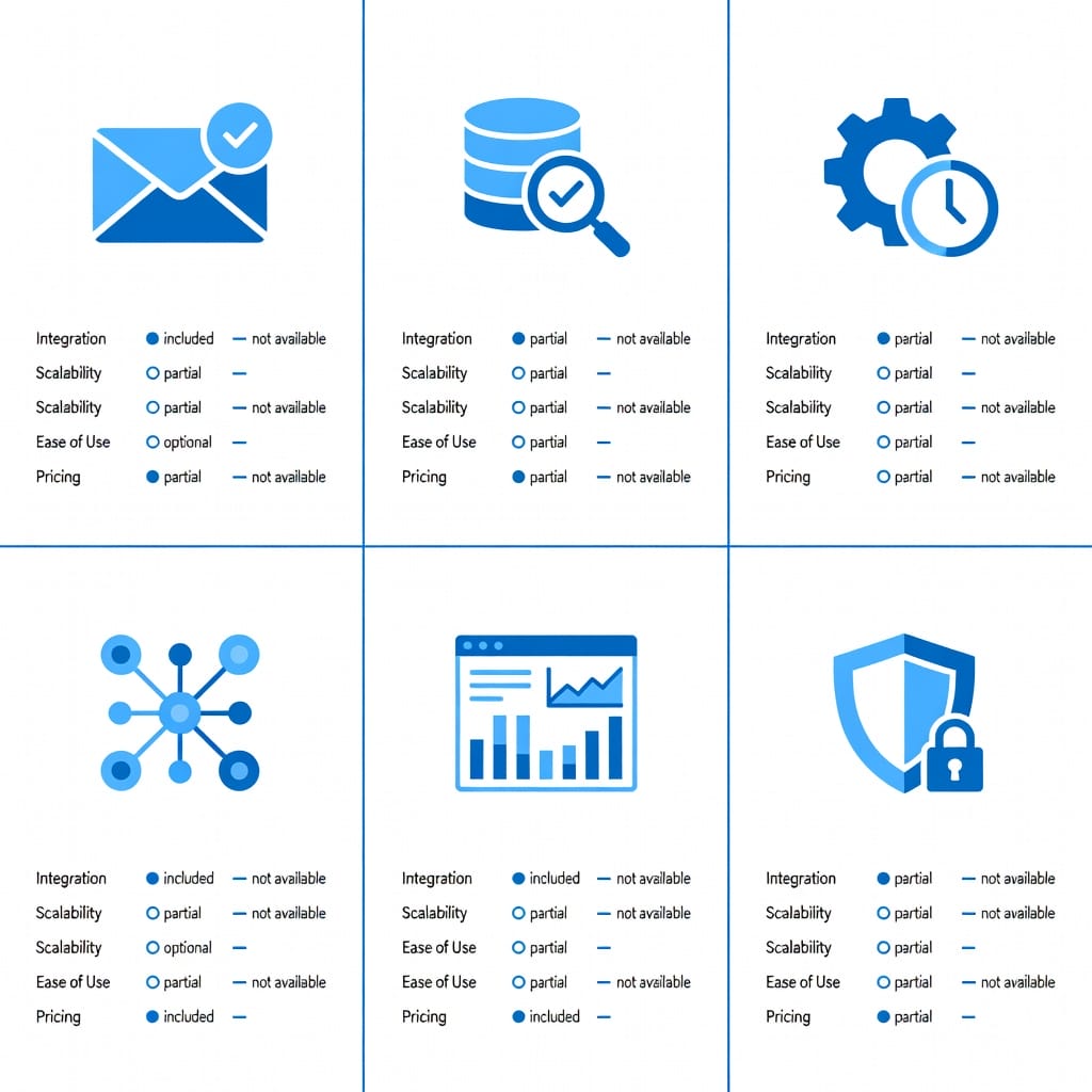 Comparison grid showing multiple GMass alternative cold email outreach tools with feature indicators