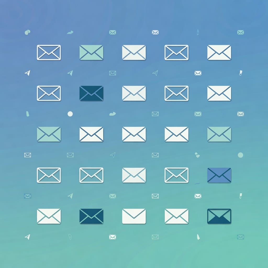 Abstract illustration of email platform comparison with multiple icons in a grid layout