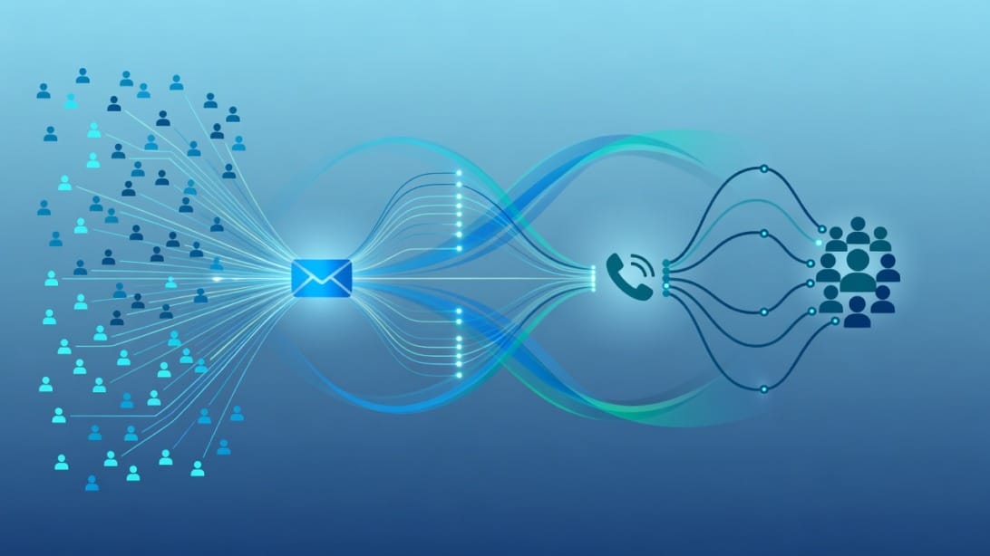 Cold email vs cold calling comparison visualization showing reach versus depth