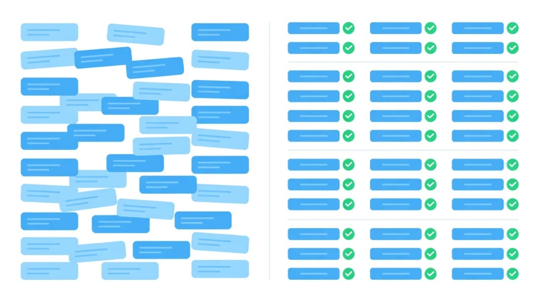 Illustration comparing messy prospect data with a clean segmented cold calling list